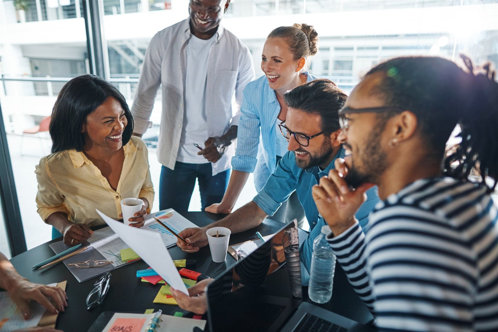 Professionals collaborating during a meeting
