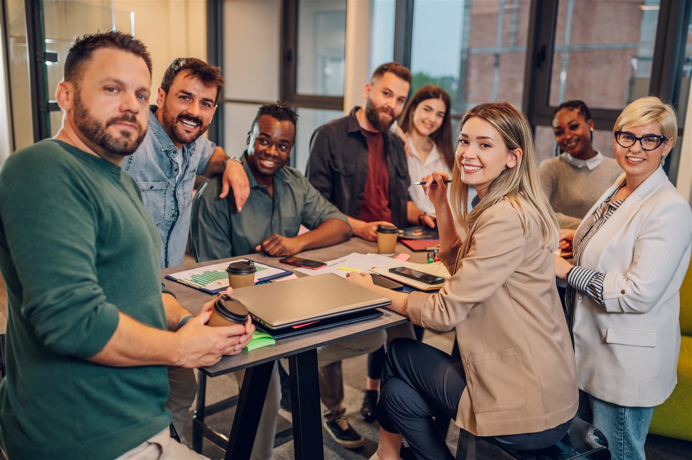 A team gathered around a table in an office