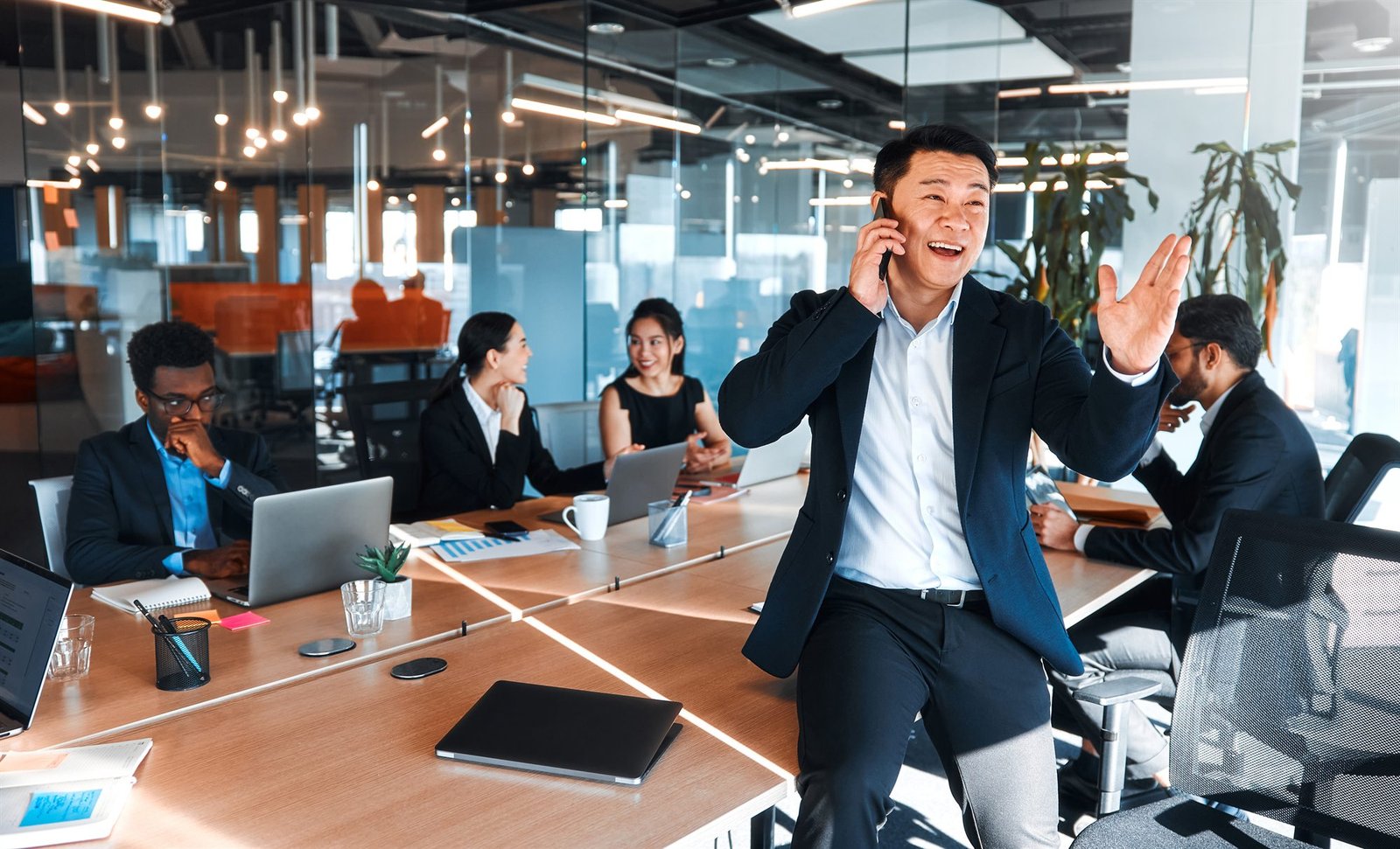 A business team working together in a modern office